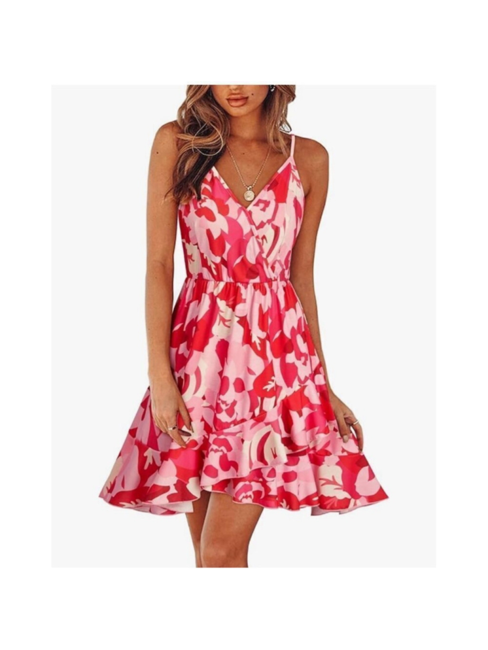 NEW Floral Wrap V Neck Adjustable Spaghetti Ruffle Dress S